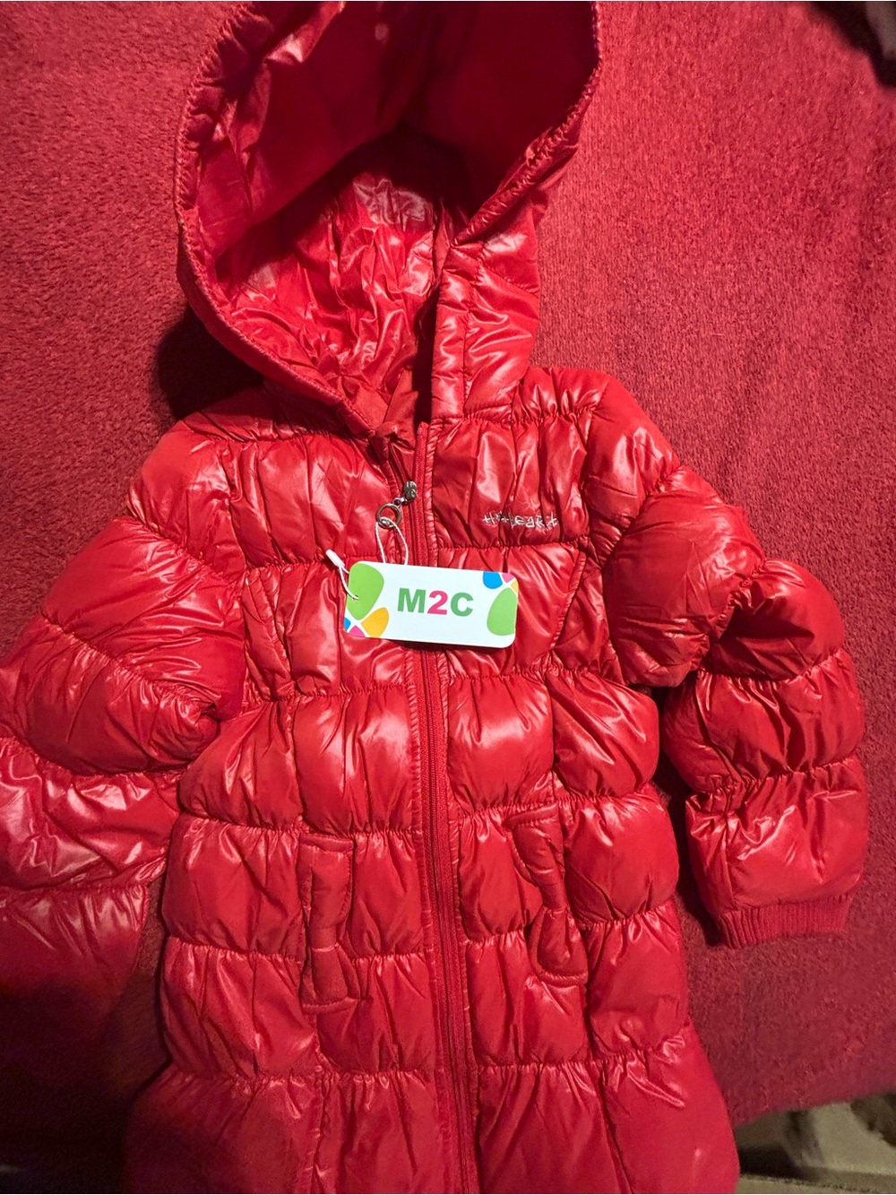 M2C Red Puffy Hooded Kids puffer  Jacket Waterproof. Size 2T new